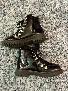 Justice Black Patent Lace-Up Combat Boots for Girls